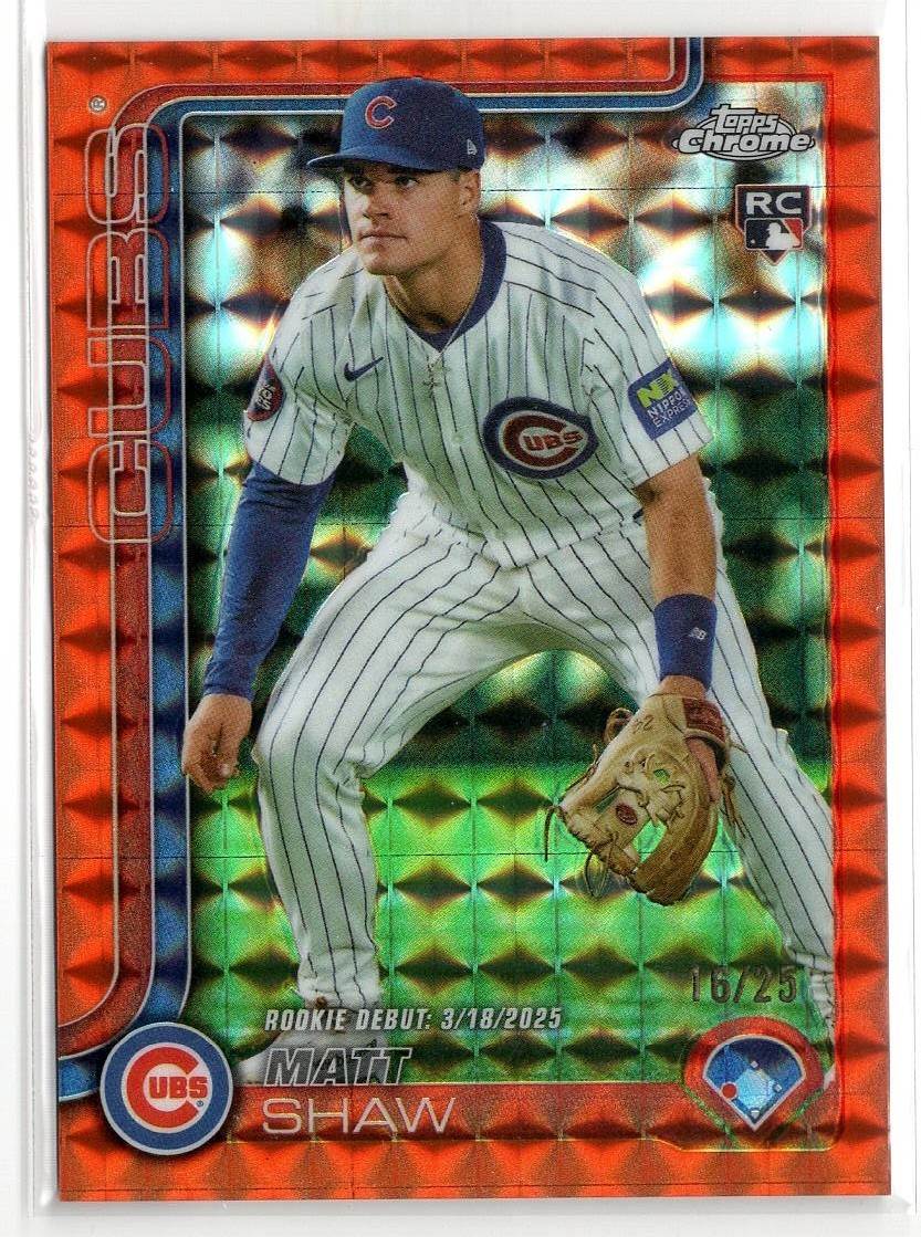 2025 Topps Chrome Update #USC135 Orange Geometric Refractor RC /25 Matt Shaw SP