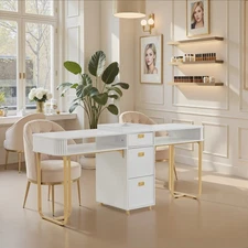 BarberPub Double Nail Tech Desk, Manicure Table for 2 People, Makeup Station2451