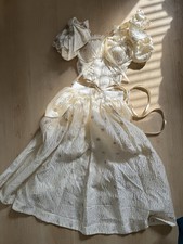 Vintage-Style Ivory Light Pink Puff Sleeve Skirt Suit Set with Floral Pattern