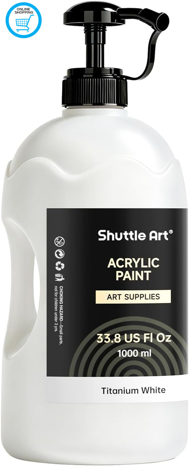 White Acrylic Paint, 33.8Oz/1000Ml Large Capacity Pump Bottle with Cover, Fast D