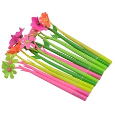 Yansanido Fluent Writting Pen, 12 Pcs 0.5 Mm Black Ink Flower Shape Rolling Ball