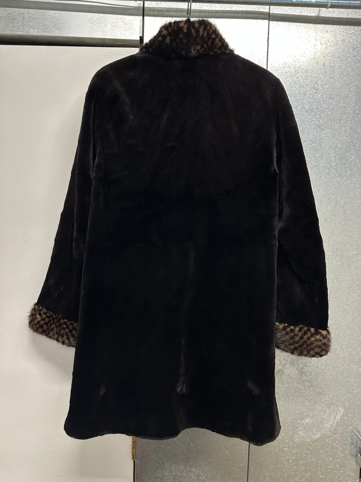 Checkered Woman's Black Sheared Mink Fur Jacket Reversible To Rain Taffeta Sz 12 - Image 2 of 4