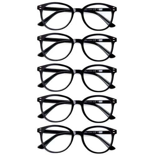 Reading Glasses Blue Light Blocking 5 Pack Spring Hinge Fashion Readers for M...