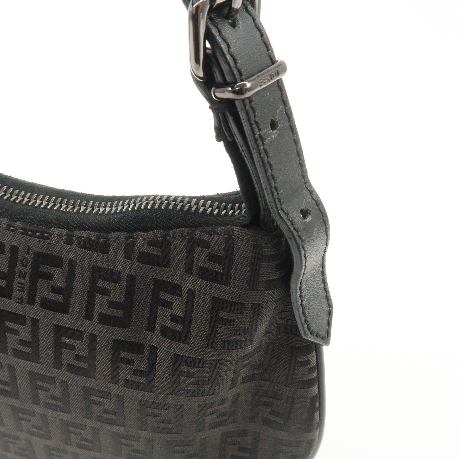FENDI Zucchino Canvas Leather Black Messenger Pochette Mini Bag Pre-owned Auth image 9