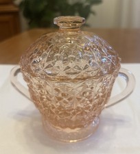 Jeannette Glass Holiday Buttons & Bows Pink Depression Glass Creamer — listing 6