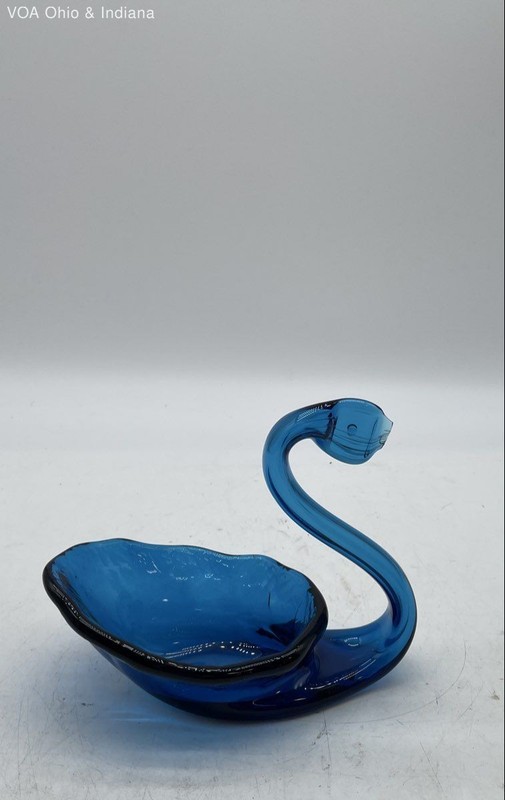 Art Glass Cobalt Blue Swan Figurine Trinket Dish Hand Blown Style Vintage