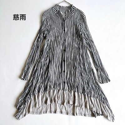 Jiyu Long-Sleeve Striped Shirt Tunic with Contrast Panels, Sensounico, Size 40