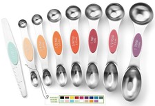Stainless Steel Metal Magnetic Measuring Spoons Set of 8 with Leveler Heavy Duty