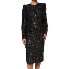 DOLCE & GABBANA Dress Black Sequin Bouclé Tweed Sheath Midi IT40/US6/S 3070usd