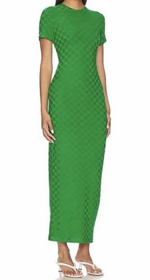 amanda uprichard green maxi dresses Women's Rosaria Checkered Crew Neck Dress Small $218 stylitics-ready