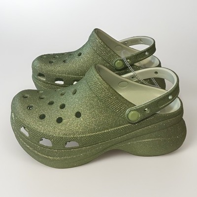 Crocs Classic Bae Glitter Clogs in the Mint Tint green NWT size 9 platform rare