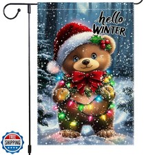 Hello Winter Garden Flag 12x18 Inch Double Sided Burlap Christmas