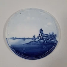 VTG Rosenthal Bavaria Tea Tile Delft Germany Canal Scene Church Boats Round Blue