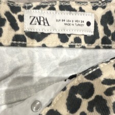 ZARA Animal Print Pants Beige Black Button Closure Women's Regular