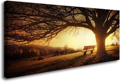 Golden Sunset Forest Canvas Art - Big Trees Wall Decor for Home & Office