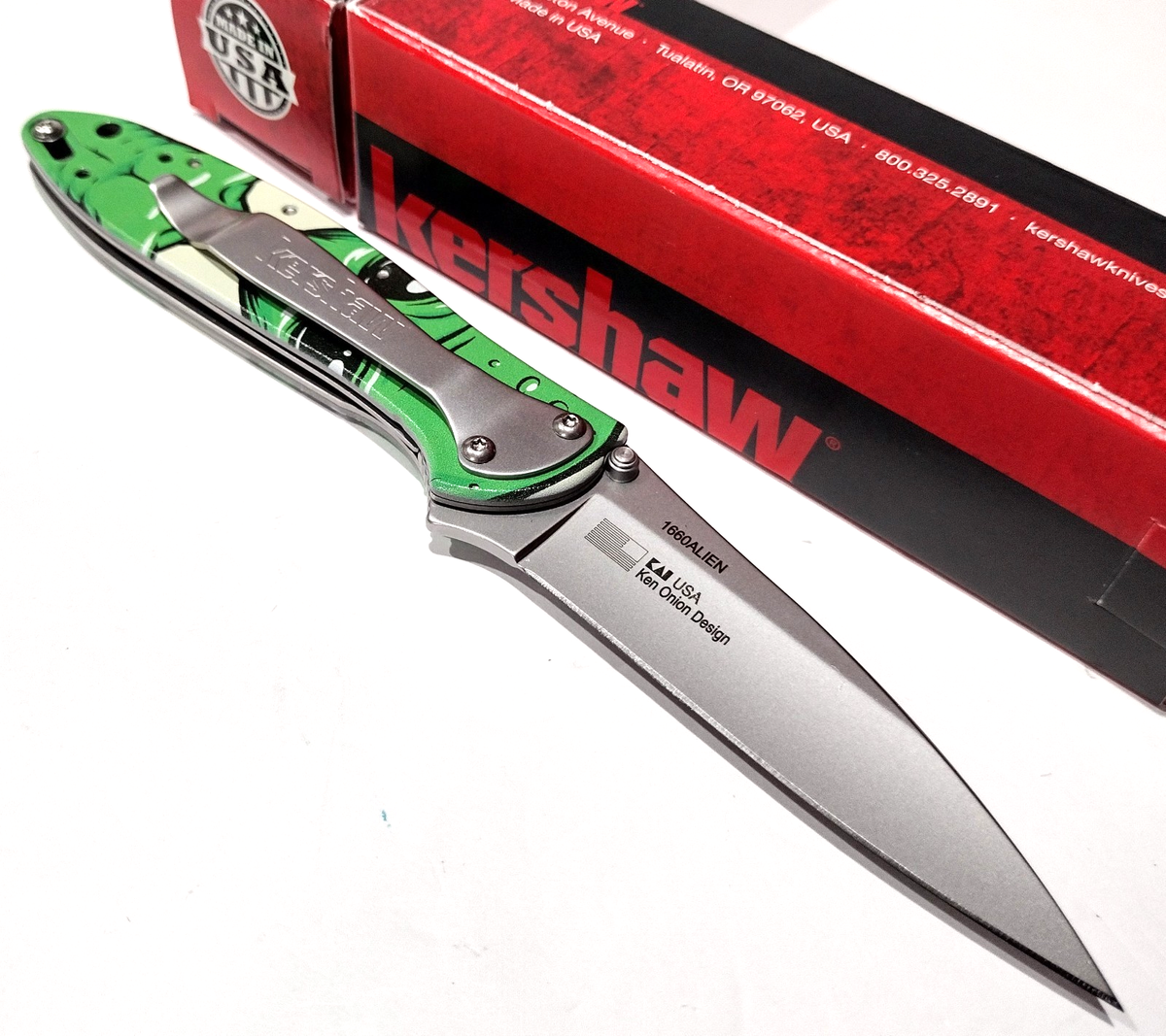 KERSHAW USA KS1660 Spring Open Assisted Green Alien Folding Pocket