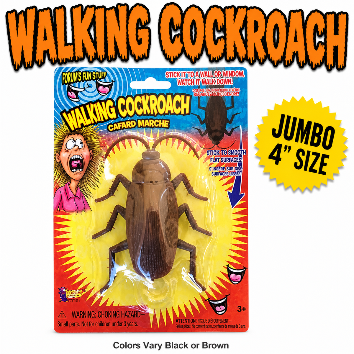 Funny WALKING COCKROACH Jumbo Roach Sticks & Crawls Down Wall