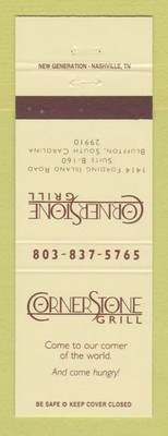 Matchbook Cover - Corner Stone Grill Bluffton SC