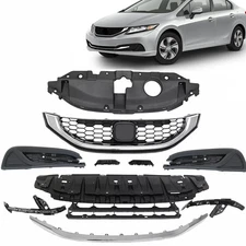 10PC For Civic 2013-2015 Bumper Upper Lower Chrome Grille Grill Fog lights Cover