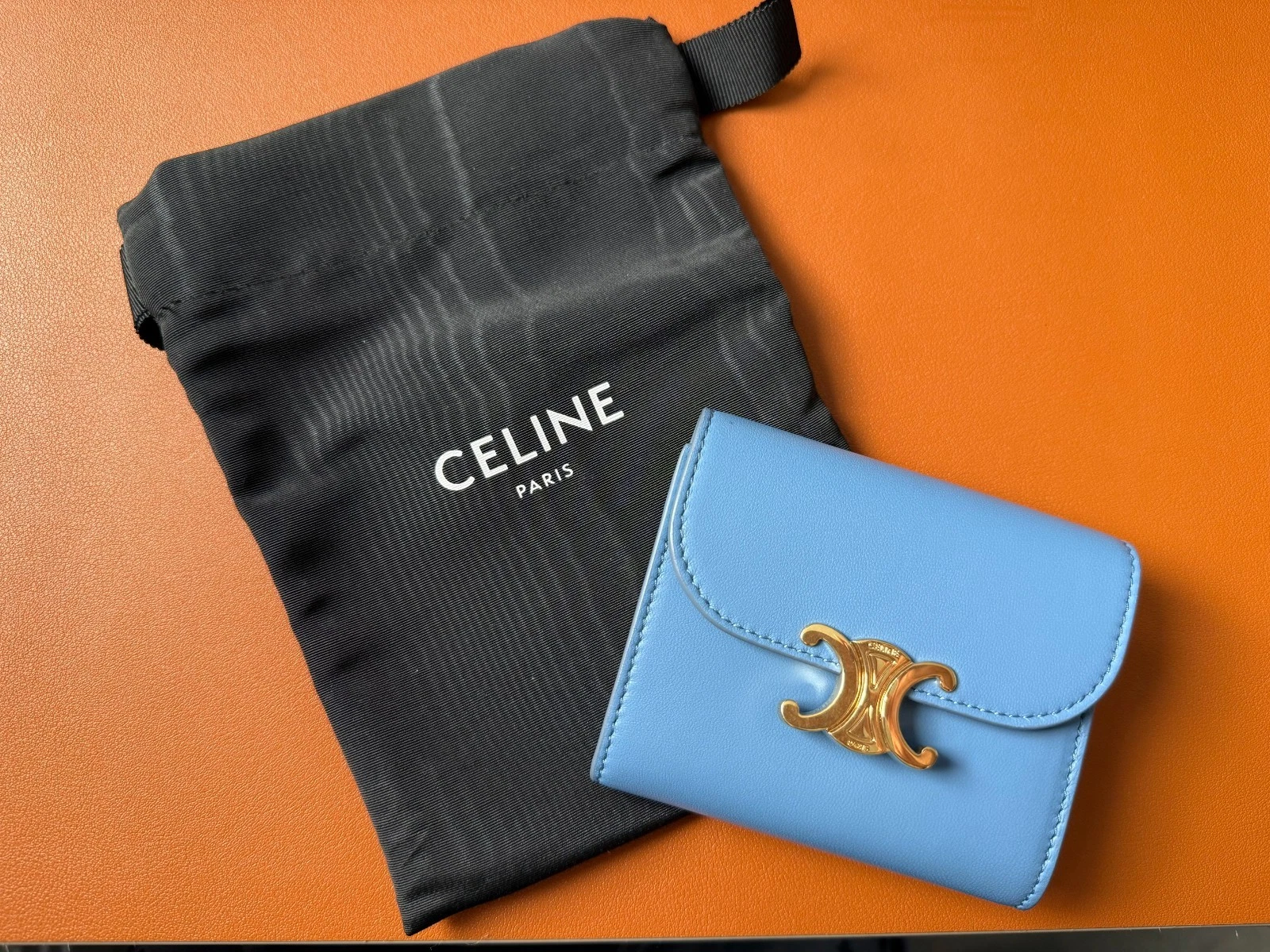 Celine — CELINE Triomphe Compact Wallet (Blue) with original dust bag (no receipt)
