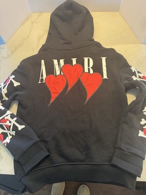 AMIRI Bones Heart Hoodie Black Made in Italy Leather Patch Size Small