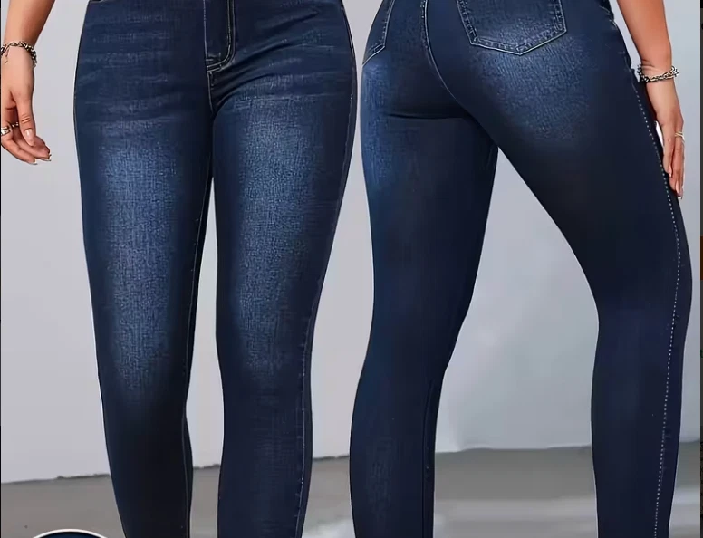 Denim Print/Imitation Denim Women's Stretch Skinny Pants Non-See-Through Leggins - Image 2 of 4