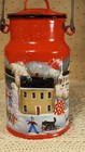 VINTAGE RED & BLACK ENAMEL MILK CAN 7" HIGH WINTER COUNTRY FOLK ART HAND PAINTED — photo 8