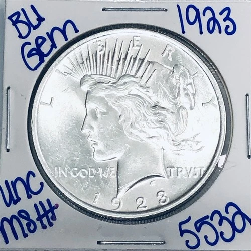 1923 BU UNCIRCULATED SILVER PEACE DOLLAR AUTHENTIC U.S. MINT FREE SHIPPING 5532
