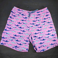 Member's Mark 4-Way Stretch Pockets Sharks Resort Swim Trunk Pink Blue Men LARGE