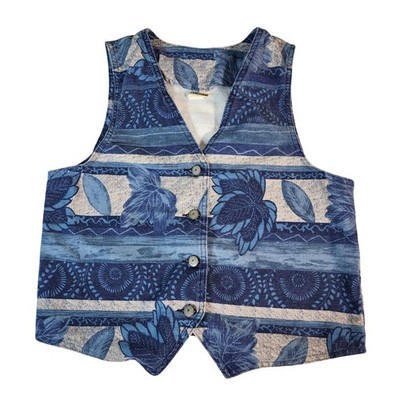 Vivaldi Jeanswear Vintage 90s Blue Botanical Tapestry Vest Made in USA Medium
