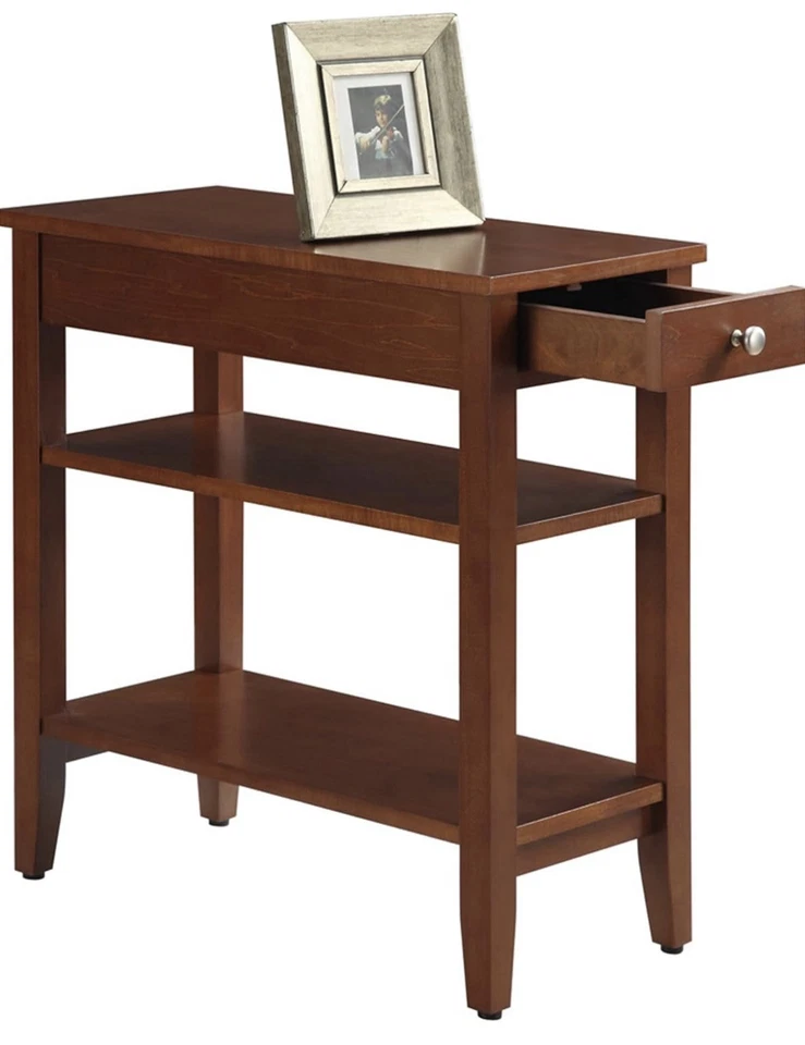 Chairside End Table with Drawer with Storage Shelf Bedroom Nightstand Cherry - Image 3 of 4