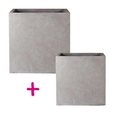 Set of 2 Square Garden Planters IDEALIST Concrete Outdoor Pots with Drainage - Image 1 of 4