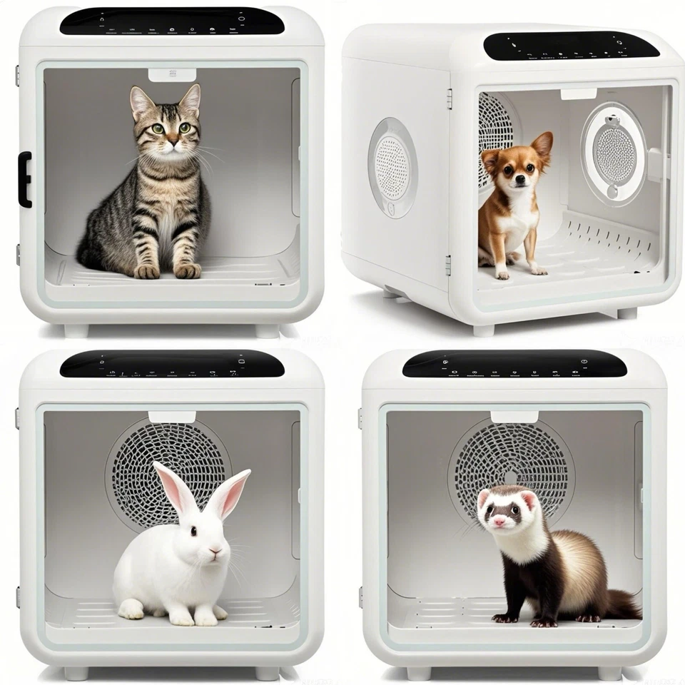 Caja Secadora Eléctrica Inteligente para Mascotas, Secador de Pelo Ultra Silencioso para Gato Cachorro, Blanco Foto 3 de 4