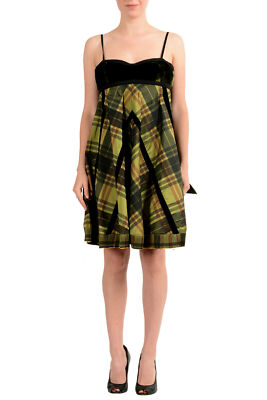 GF Ferre Women's  Black & Green Checkered Flare Mini Dress US S IT 40