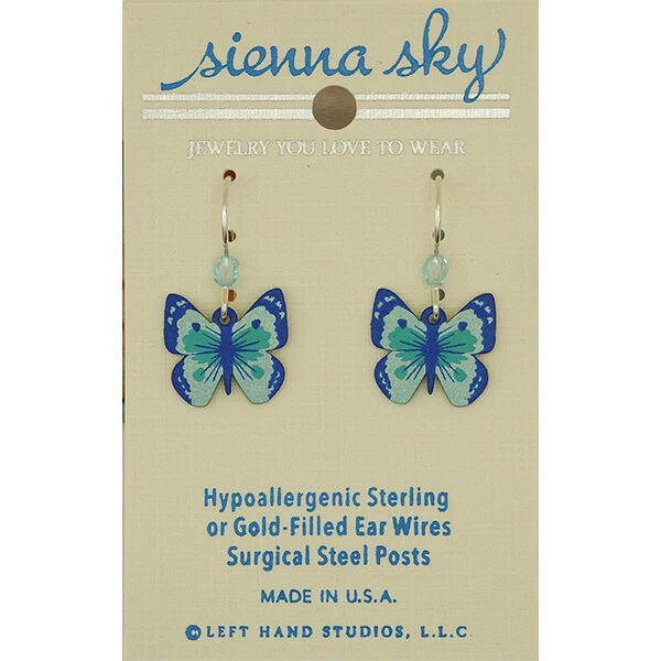 Pendientes perforados Sienna Sky Fantasy mariposa turquesa y azul profundo con caja de regalo Foto 2 de 3
