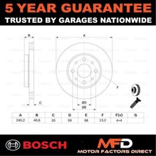 Image of Brake Disc Front Bosch Fits Fiat 500 Panda Ford Ka 1.2 D dCi 1.4 + Other Models