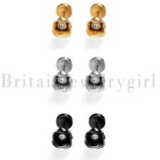 6Pcs Stainless Steel Cubic Zirconia Rose Flower Ear Stud Earrings For Women
