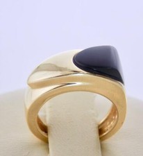 LADIES UNIQUE  SIMPLE 14K YELLOW GOLD BLACK ONYX BAND RING 8.5mm SIZE 6.25