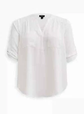 Torrid Harper Studio Crepe de Chine 3/4 Sleeve Blouse White 1 1X 14 16 #B92079