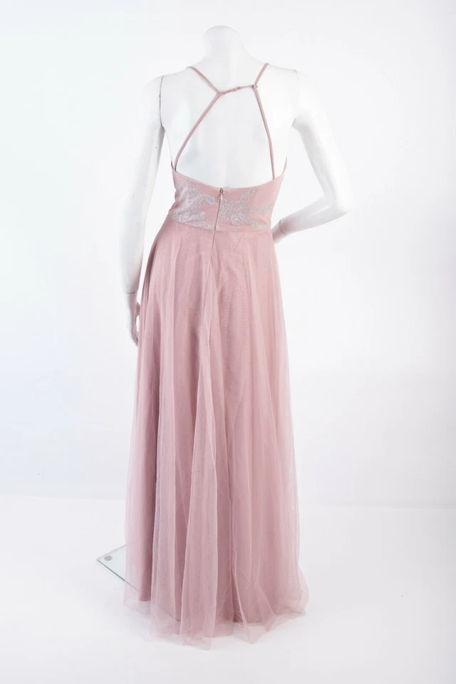 Hayley Paige Occasions 女式长款连衣裙 4 码特殊场合粉红色薄纱 — 第 4/4 张图片