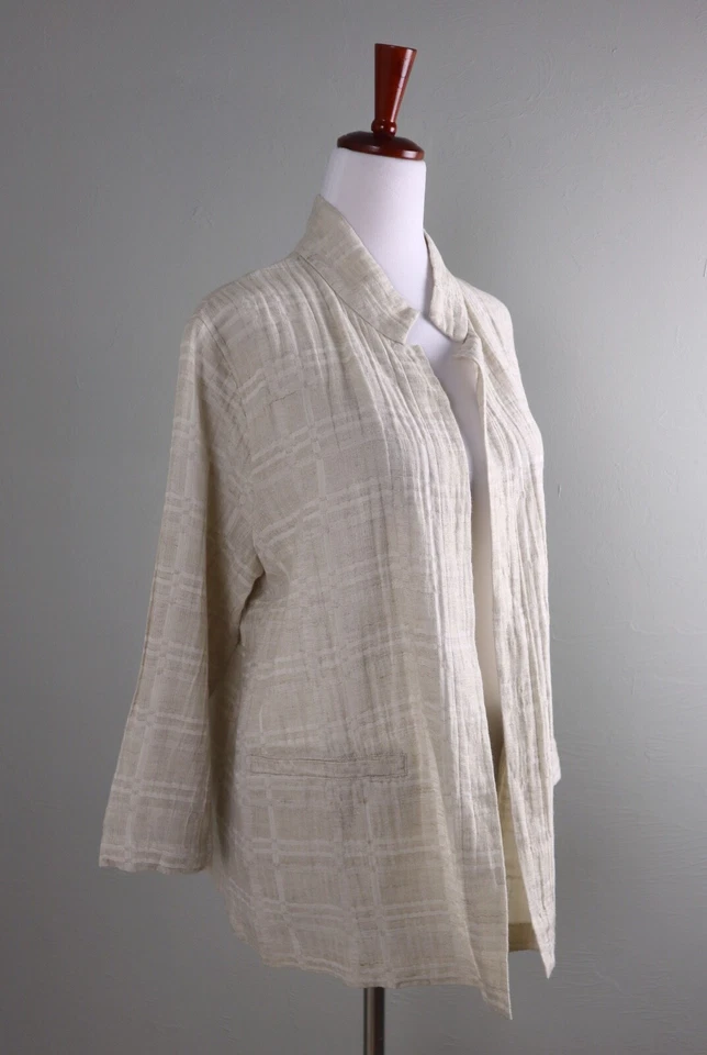 Chaqueta Top EILEEN FISHER $228 Beige Algodón Orgánico Lino Talla Mediana Foto 2 de 4