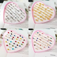 36pcs Girl Adjustable Rings In Box For Jewelry Pretend Multiple Options