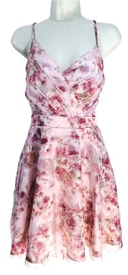 City Studio Pink Floral Fit & Flare Dress Strappy V-Neck Lined Size 11 NWT