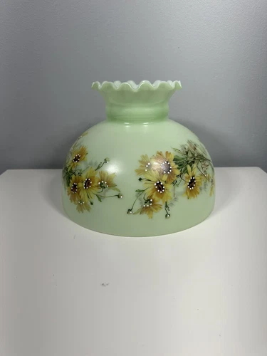 Vintage Hand Painted Floral Milk Glass Fluid Lamp Shade Rayo Light Lantern 10"
