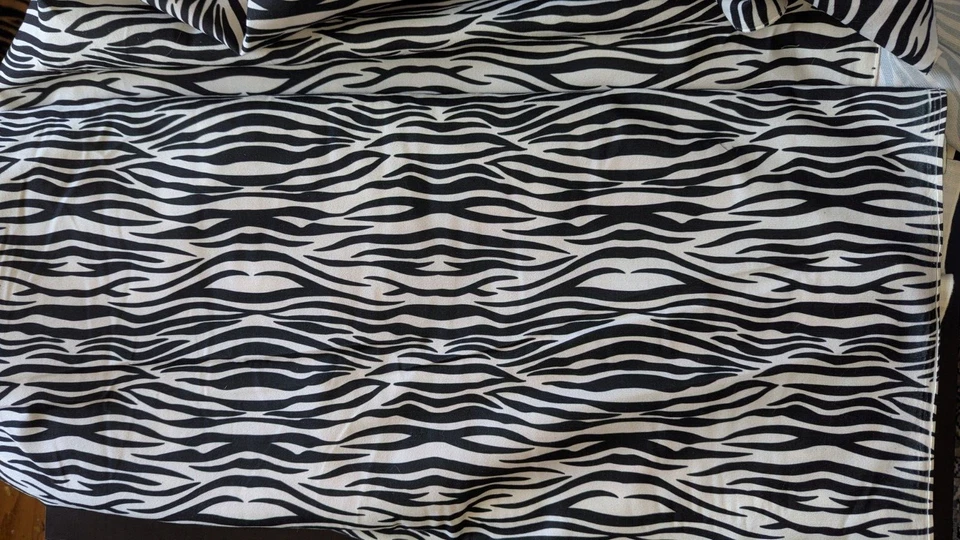 Vtg Crushed Velvet Black White Zebra Print Fabric BTY x 60" W Pc YARDAGE! - Image 3 of 4