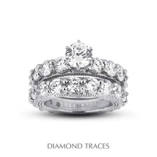 8.44ct D-VS2 Ideal Round Cert Diamonds 950PL Milgrain Wide Band Bridal Set 7.9mm