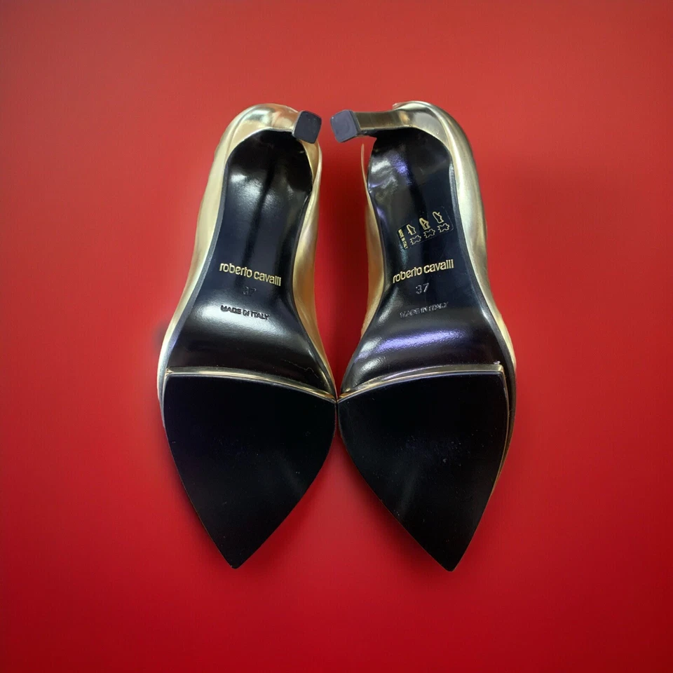 ROBERTO CAVALLI Women's Gold Patent Stiletto Heels US6.5/EU37 - Image 3 of 3