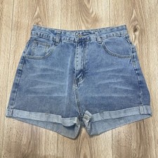 Shein Jean Shorts Womens Medium Blue High Rise Cuffed Casual