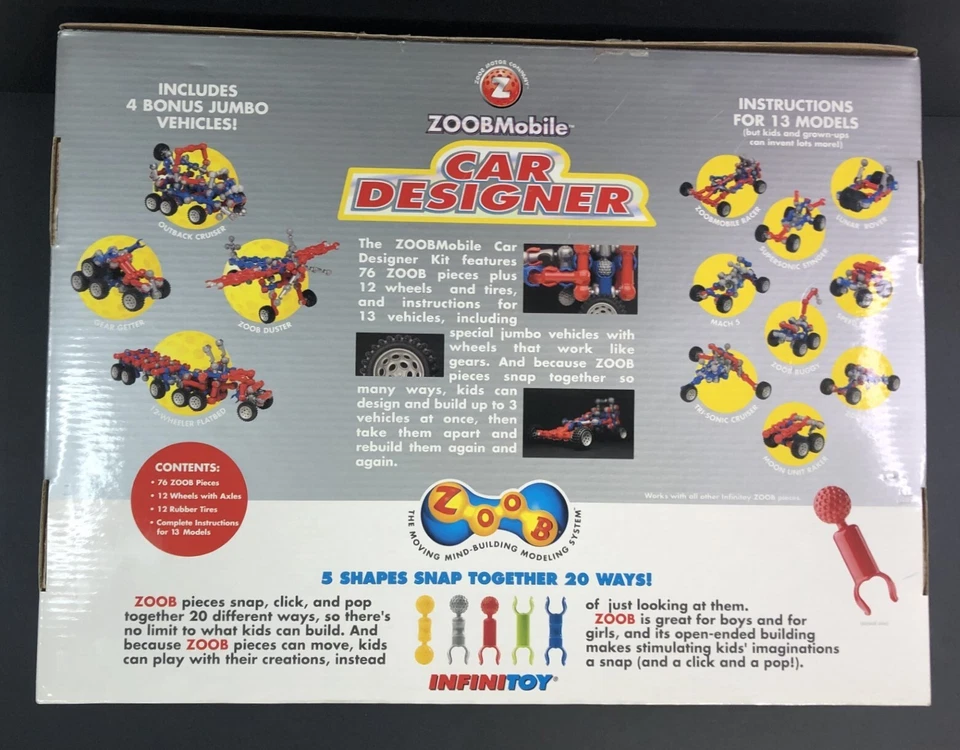 ZOOBMOBILE CAR DESIGNER KIT 76 PIECES INSTRUCTIONS FOR 13 MODELS 12 WHEELS - Image 2 of 4