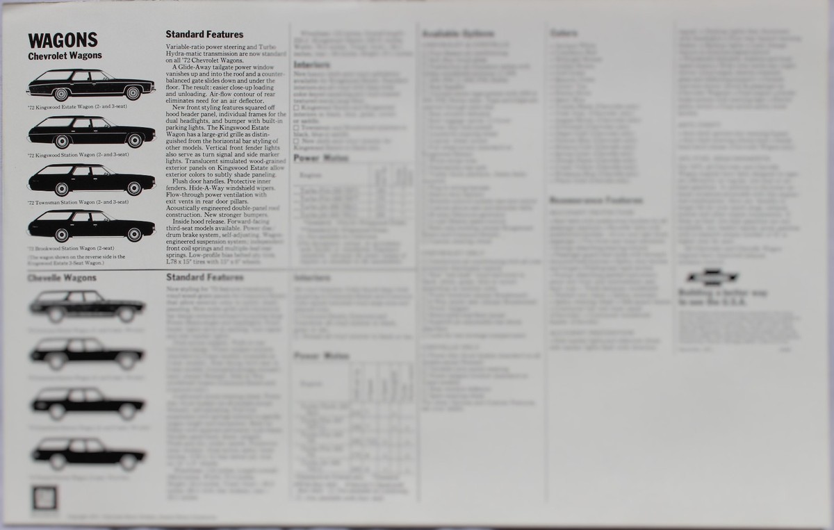 1972 Chevrolet Station Wagon Sales Brochure Poster 72 Chevy